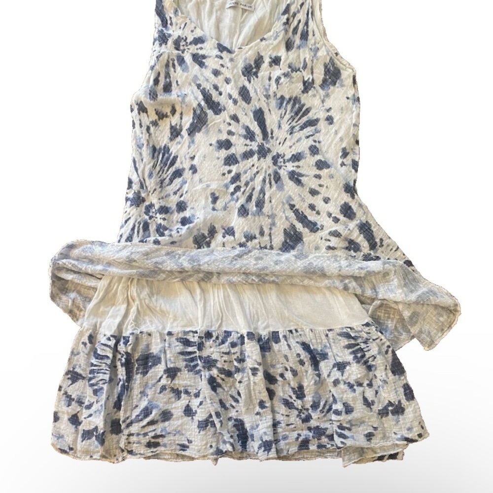 TEMPO PARIS Italian Tiered Tank Dress Cotton Blend White Indigo Tie Dye Medium - Picture 3 of 6